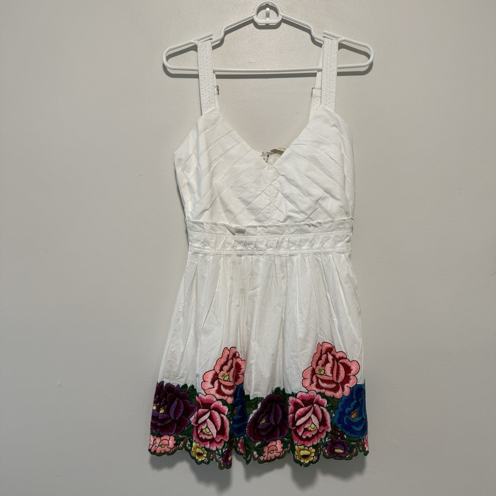 Ramy Brook NWT Marian Floral Scalloped Hem Mini White Dress Size 2 - Picture 4 of 9